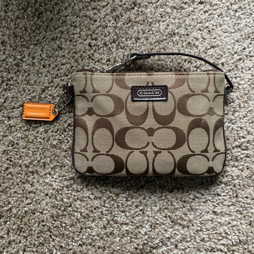 Coach Brown Logo Wristlet Wallet